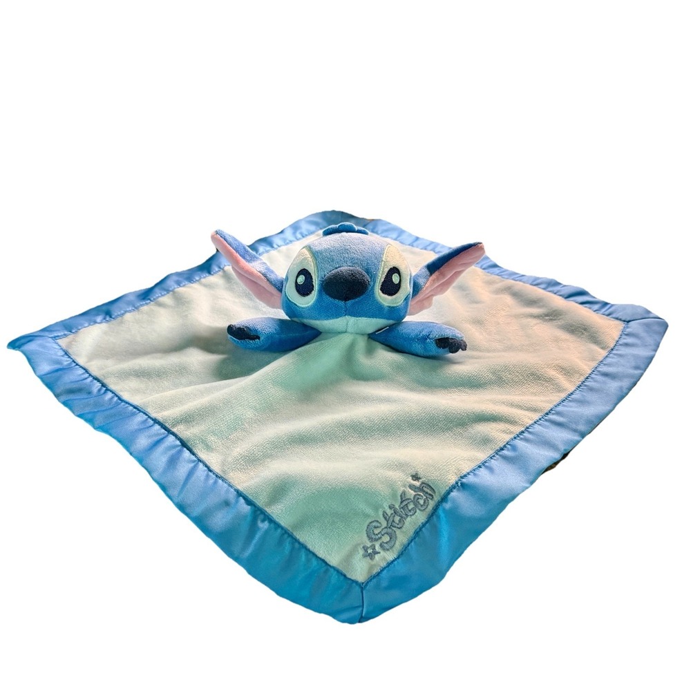 Disney Stitch Lovey Security Blanket Plush Blue Satin Trim Baby Comfort Toy NWOT